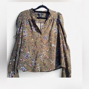 Rachel Zoe Olive Floral Ruffled-Neck Blouse